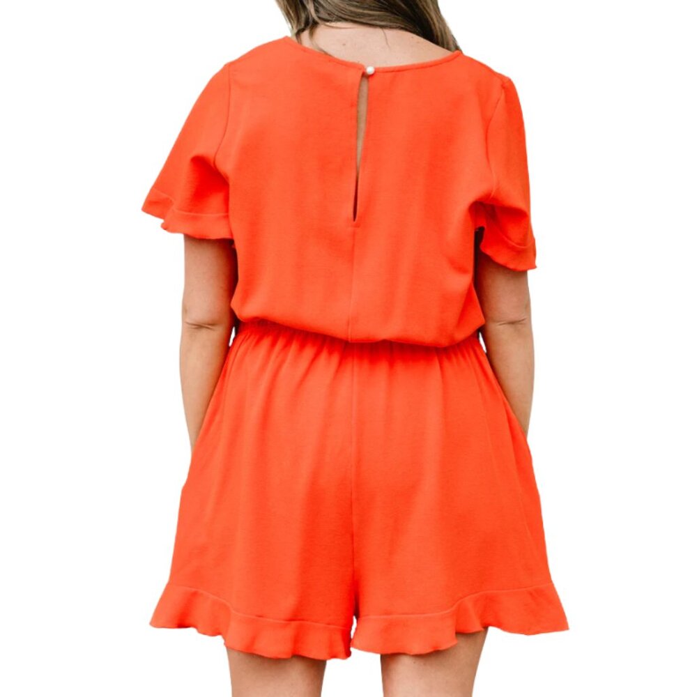 ✨5/$25✨FINAL ONE 🔥Orange Front Tie Romper Short Sleeve Size L - Picture 4 of 4